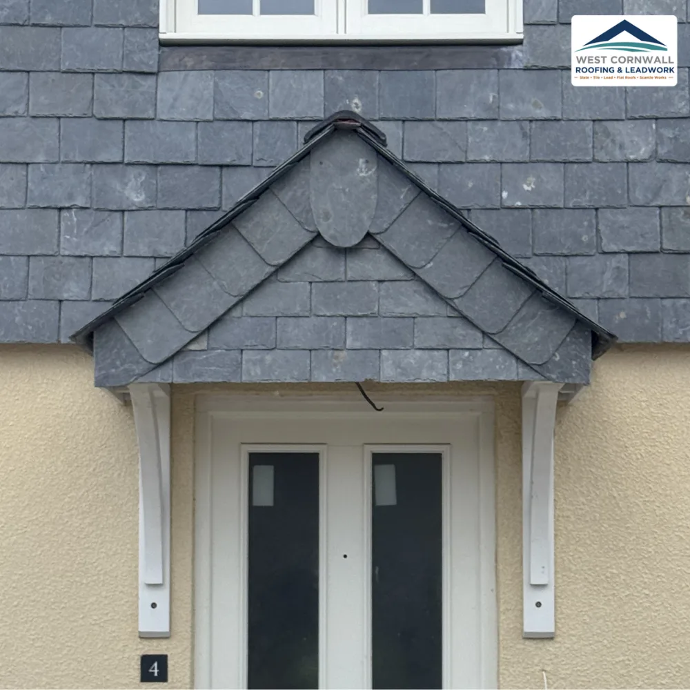 Slate-hung door canopy